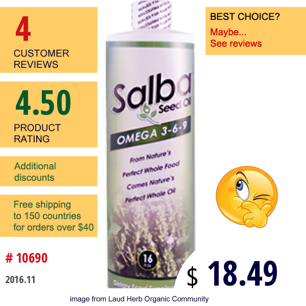 Salba Smart Natural Products, Seed Oil, Omega 3-6-9, 16 Fl Oz  