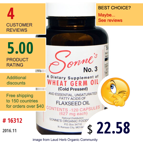 Sonnes, No. 3 Wheat Germ Oil, 627 Mg Each, 120 Capsules