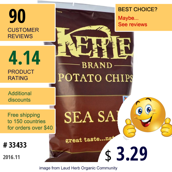 Kettle Foods, Potato Chips, Sea Salt, 5 Oz (142 G)