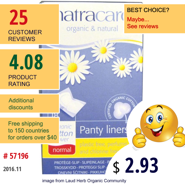 Natracare, Organic & Natural Panty Liners, Normal, 18 Panty Liners