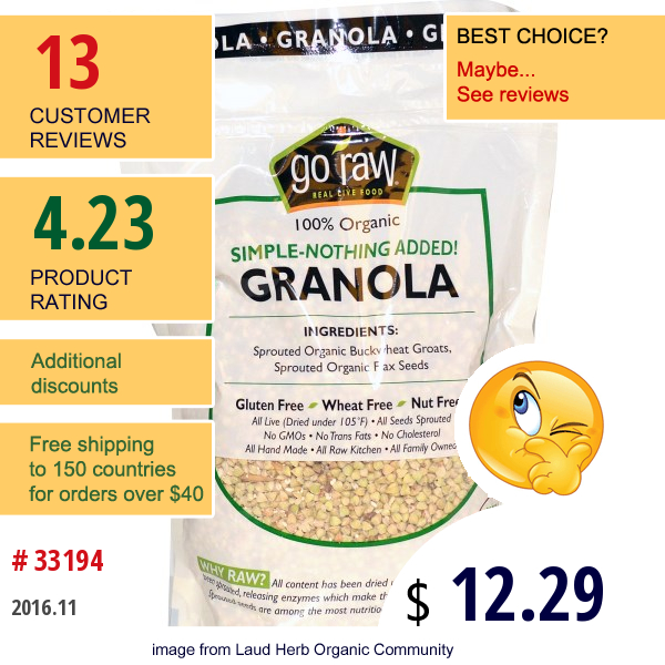 Go Raw, Organic Granola, 1 Lb (454 G)  