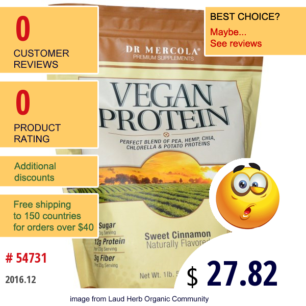 Dr. Mercola, Premium Supplements, Vegan Protein, Sweet Cinnamon, 1 Lb 5 Oz (690 G)  
