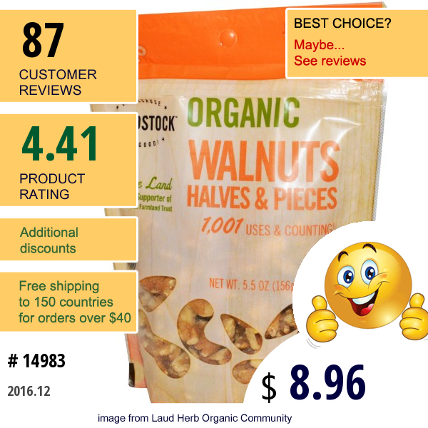 Woodstock, Organic Walnuts, Halves And Pieces, 5.5 Oz (156 G)