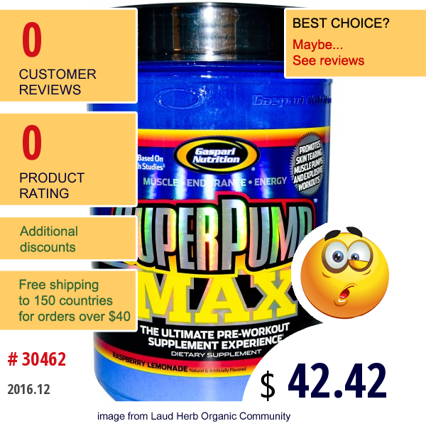 Gaspari Nutrition, Superpump Max, Raspberry Lemonade, 1.41 Lbs (640 G)  