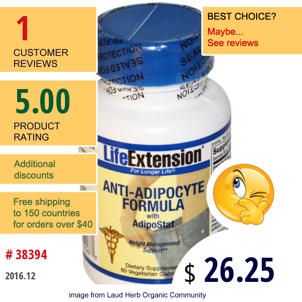 Life Extension, Anti-Adipocyte Formula, With Adipostat, 60 Veggie Caps  
