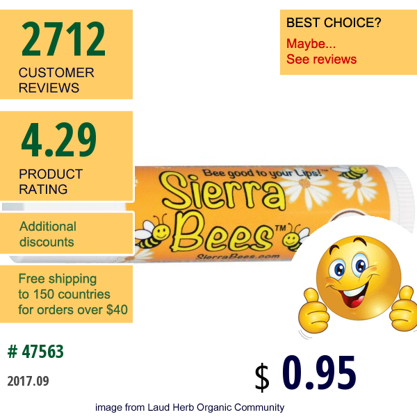 Sierra Bees, Organic Honey Beeswax Lip Balm With Vitamin E Sierra Bees, Organic Honey Beeswax Lip Balm With Vitamin E