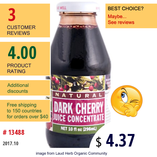 Woodstock, Dark Cherry Juice Concentrate, 10 Fl Oz (296 Ml)  