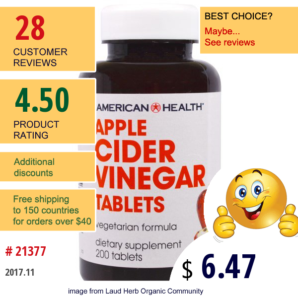 American Health, Apple Cider Vinegar Tablets, 200 Tablets