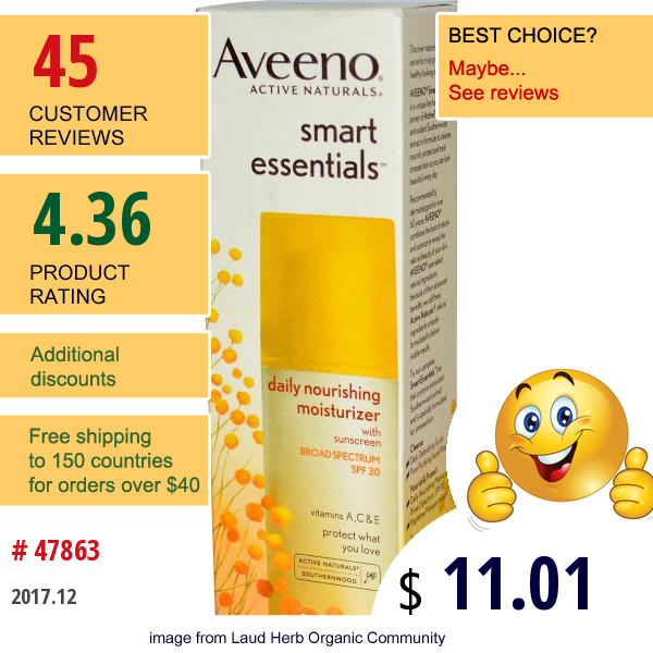 Aveeno, Active Naturals, Smart Essentials, Daily Nourishing Moisturizer, Spf 30, 2.5 Fl Oz (75 Ml)