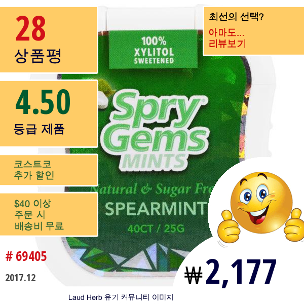Xlear, Spry Gem, 민트, 스피어민트, 40개, 25 G