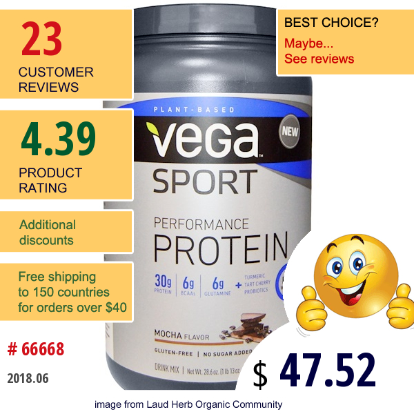 Vega, Sport Performance Protein, Mocha Flavor, 28.6 Oz (812 G)