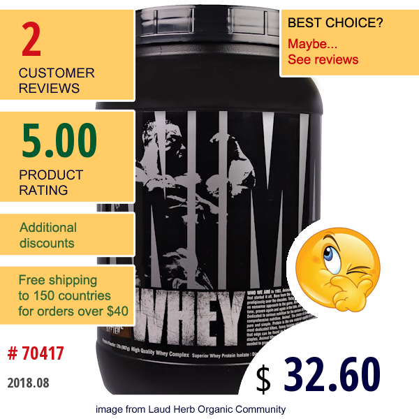 Universal Nutrition, Animal Whey, Muscle Food, Brownie Batter Protein Powder, 2 Lb (907 G)  
