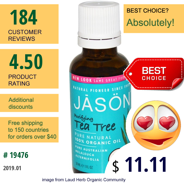 Jason Natural, 100% Organic Oil, Tea Tree, 1 Fl Oz (30 Ml)