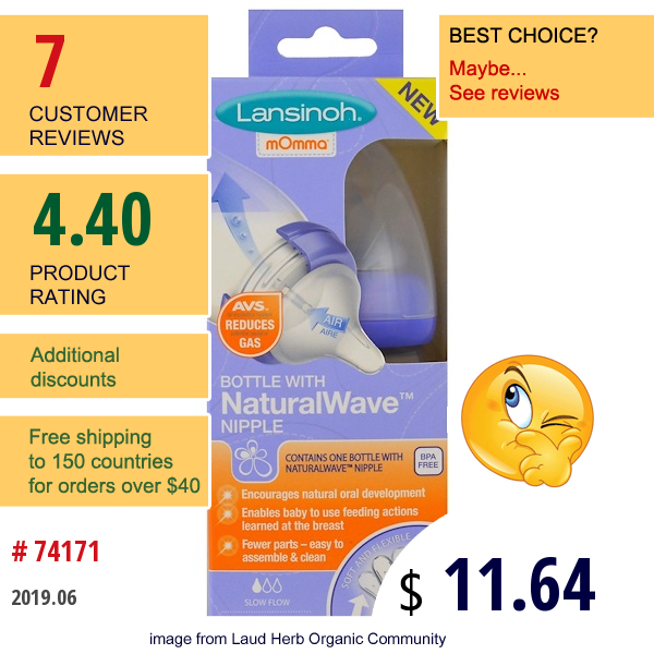 Lansinoh, Natural Wave Nipple Bottle, Slow Flow, 5 Oz (160 Ml)  