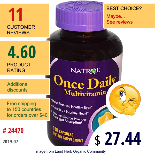 Natrol, Once Daily Multivitamin, 180 Capsules  