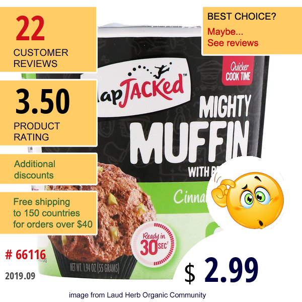 Flapjacked, Mighty Muffin With Probiotics, Cinnamon Apple, 1.94 Oz (55 G)