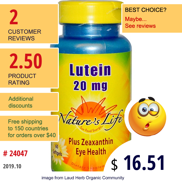 Nature'S Life, Lutein, 20 Mg, 60 Softgels  