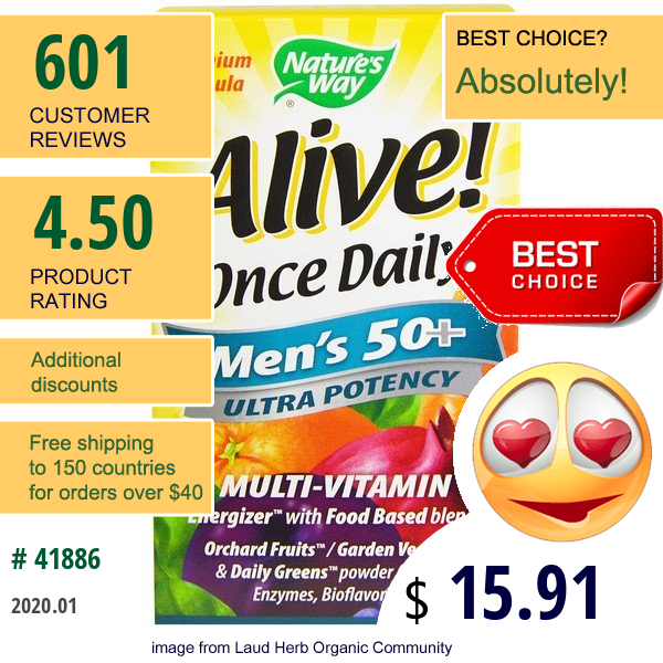 Nature'S Way, Alive! Once Daily, Men'S 50+ Multi-Vitamin, 60 Tablets