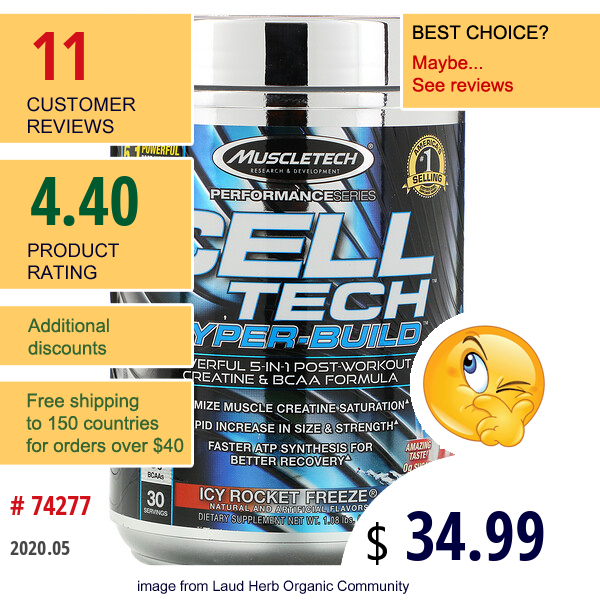 Muscletech, Cell Tech Hyper-Build, Icy Rocket Freeze, 1.08 Lbs (488 G)