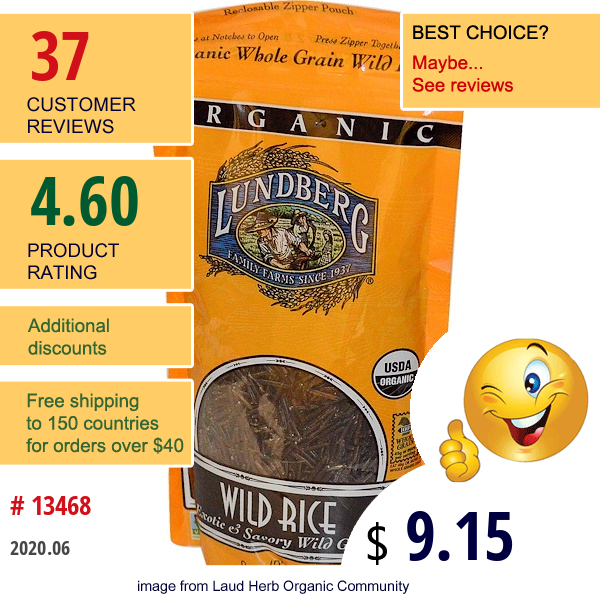 Lundberg, Wild Rice, Organic, 8 Oz (227 G)  