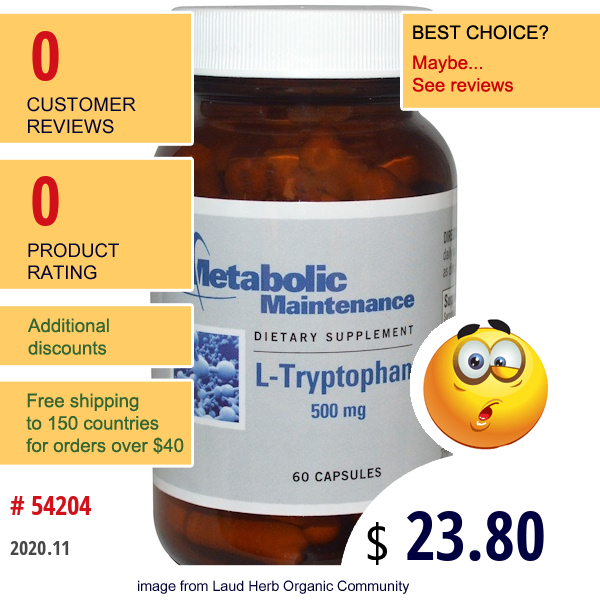 Metabolic Maintenance, L-Tryptophan, 500 Mg, 60 Capsules  