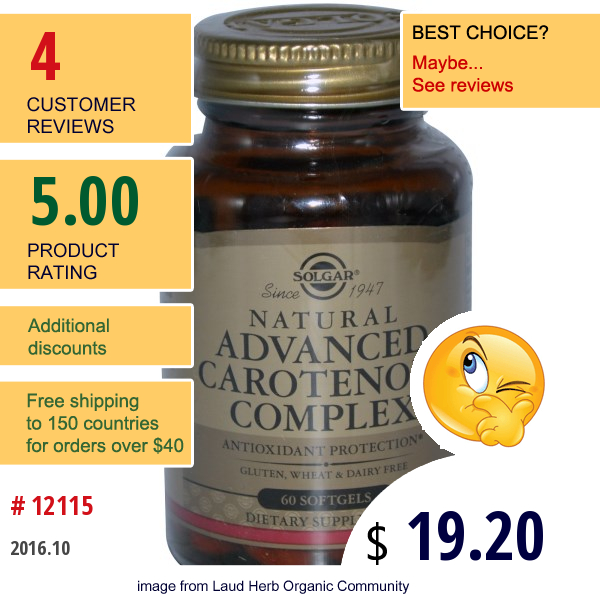 Solgar, Natural Advanced Carotenoid Complex, 60 Softgels Solgar, Natural Advanced Carotenoid Complex, 60 Softgels