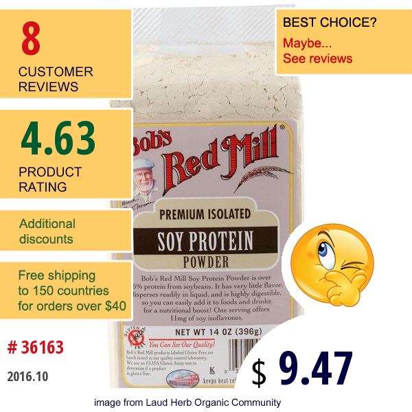 Bobs Red Mill, Soy Protein Powder, 14 Oz (396 G)