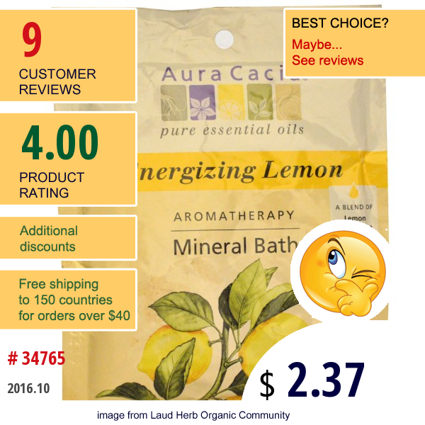 Aura Cacia, Aromatherapy Mineral Bath, Energizing Lemon, 2.5 Oz (70.9 G)