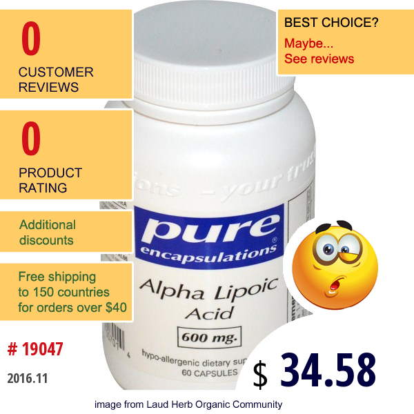 Pure Encapsulations, Alpha Lipoic Acid, 600 Mg, 60 Capsules  