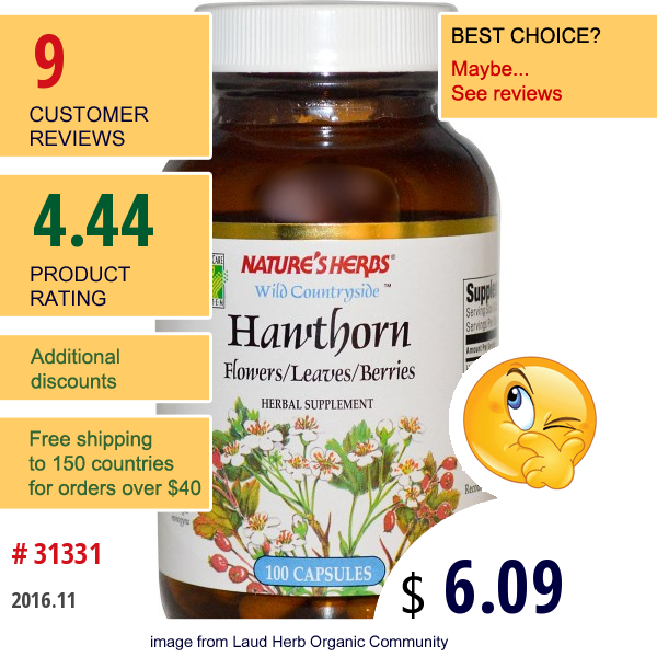 Natures Herbs, Hawthorn, Flowers/leaves/berries, 100 Capsules Natures Herbs, Hawthorn, Flowers/leaves/berries, 100 Capsules