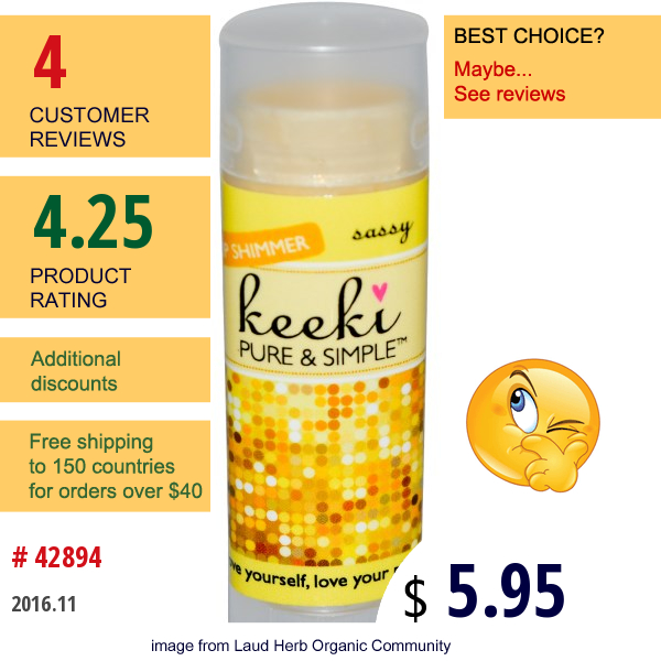 Keeki Pure & Simple, Lip Shimmer, Sassy, 0.15 Oz  