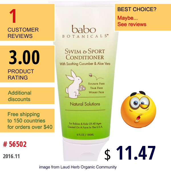 Babo Botanicals, Swim & Sport Conditioner, 6 Fl Oz (180 Ml)