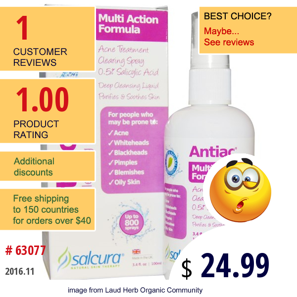 Salcura, Antiac, Acne Clearing Spray, Multi Action Formula, 3.4 Fl Oz (100 Ml)