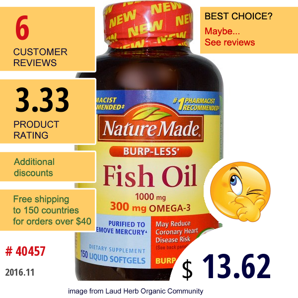 Nature Made, Fish Oil, Omega-3, 1000 Mg, 150 Liquid Softgels