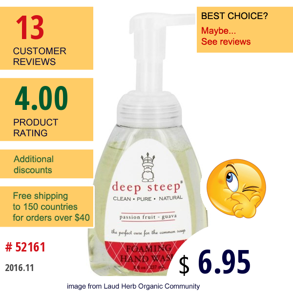 Deep Steep, Foaming Hand Wash, Passion Fruit Guava, 8 Fl Oz (237 Ml)