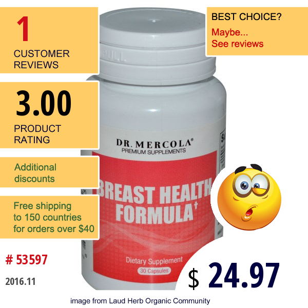 Dr. Mercola, Premium Supplements, Breast Health Formula, 30 Capsules  