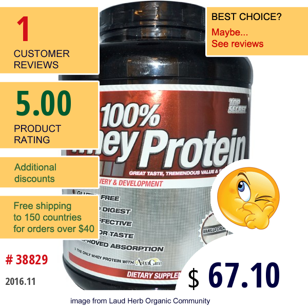 Top Secret Nutrition, 100% Whey Protein, Vanilla Cream, 5 Lbs (2.26 Kg)  
