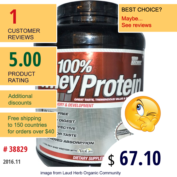Top Secret Nutrition, 100% Whey Protein, Vanilla Cream, 5 Lbs (2.26 Kg) Top Secret Nutrition, 100% Whey Protein, Vanilla Cream, 5 Lbs (2.26 Kg)