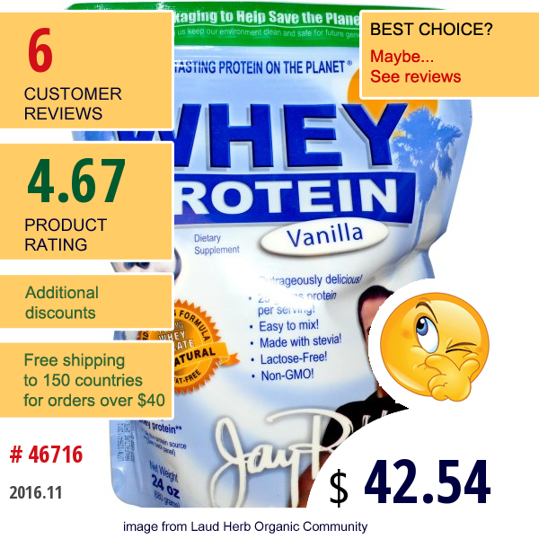 Jay Robb, Whey Protein, Vanilla, 24 Oz (680 G)  