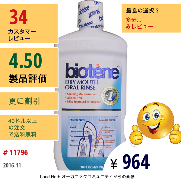 Biotene Dental Products, ドライマウス・オーラルリンス, アルコールフリー, 16液量オンス (473 Ml)  