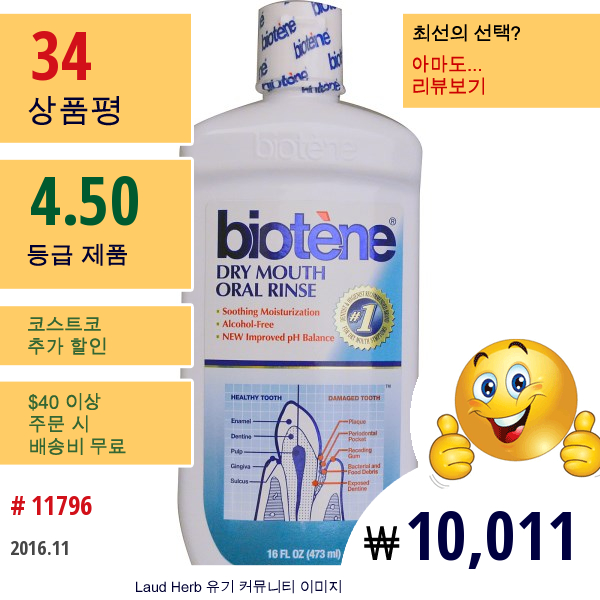 Biotene Dental Products, 드라이 마우스 오랄 린스, 무알코올, 16액량 온스(473 Ml)  
