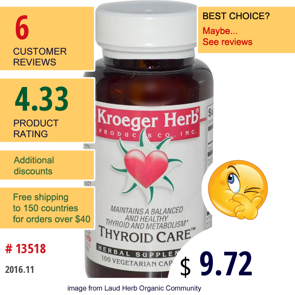 Kroeger Herb Co, Thyroid Care, 100 Veggie Caps