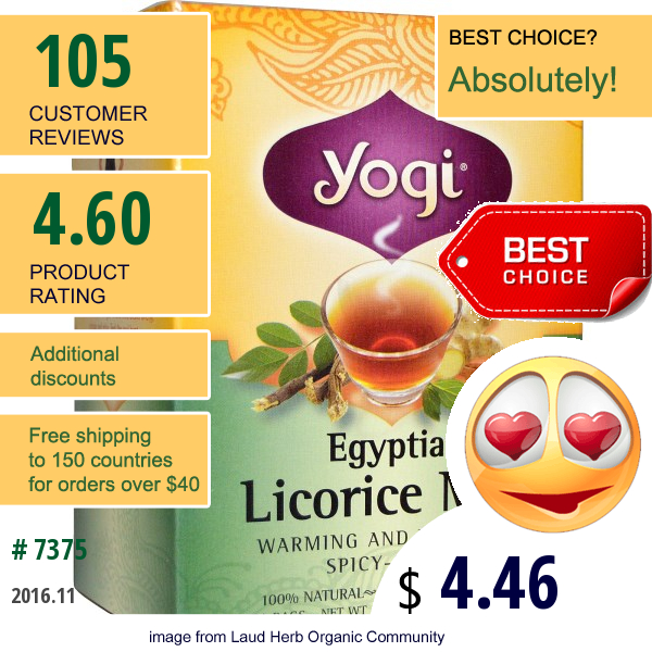 Yogi Tea, Egyptian Licorice Mint, Caffeine Free, 16 Tea Bags, 1.12 Oz (32 G)