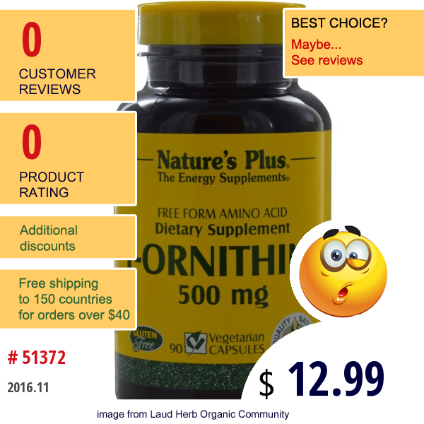 Natures Plus, L-Ornithine, 500 Mg, 90 Veggie Caps  