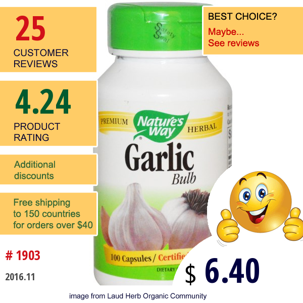 Natures Way, Garlic Bulb, 580 Mg, 100 Capsules