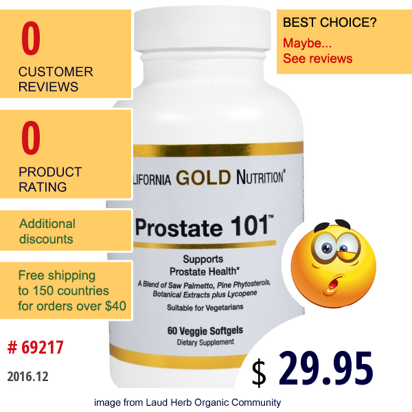 California Gold Nutrition, Prostate 101, 60 Veggies Softgels