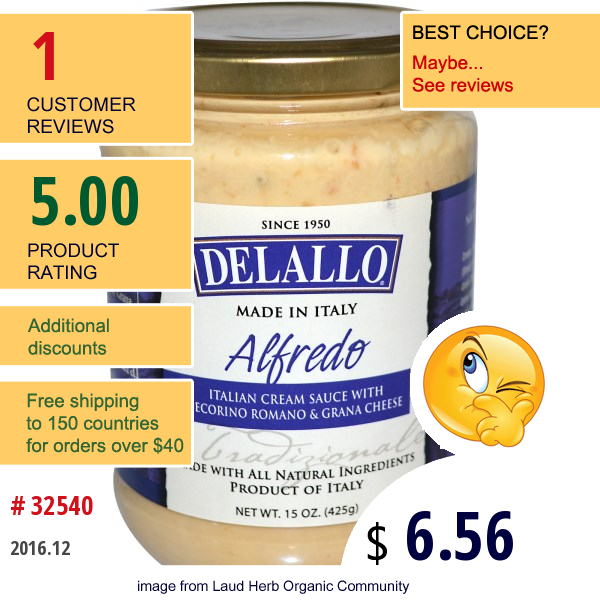 Delallo, Alfredo Sauce, 15 Oz (425 G)  