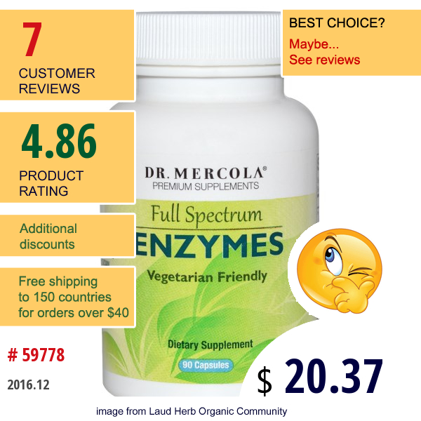 Dr. Mercola, Premium Supplements, Enzymes, Full Spectrum, 90 Capsules