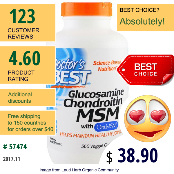 Doctors Best, Glucosamine Chondroitin Msm With Optimsm, 360 Veggie Caps