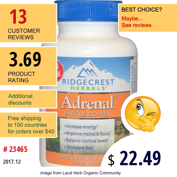 Ridgecrest Herbals, Adrenal, Fatigue Fighter, 60 Vegan Caps